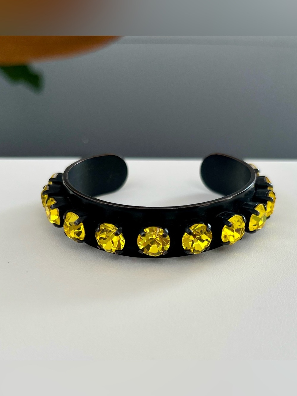 TOVA Nyon Bracelet Citrine Yellow Crystal Adjustable Black Tone Cuff